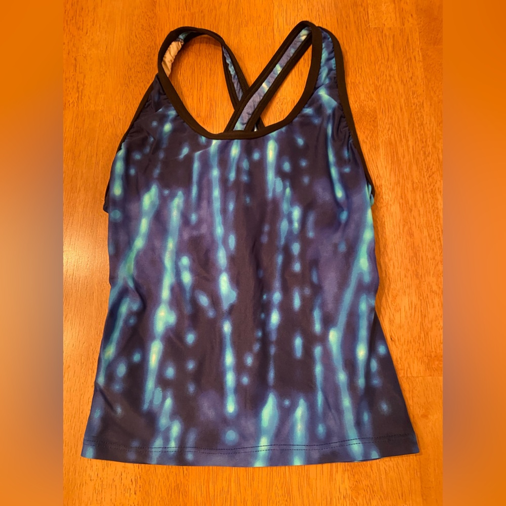 Motionwear Medium Blue/Black Tie Dyed Activewear Top